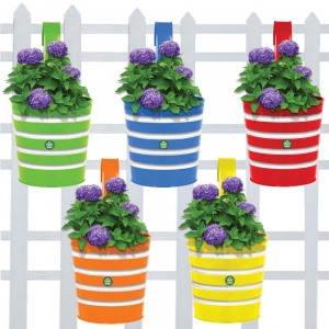 Trustbasket Round Ribbed Railing Planters (Green, Yellow, Red, Blue, Orange) – Set Of 5