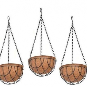 COIR GARDEN Plastic Hanging Basket, White, 8 Inch, 3 Piece